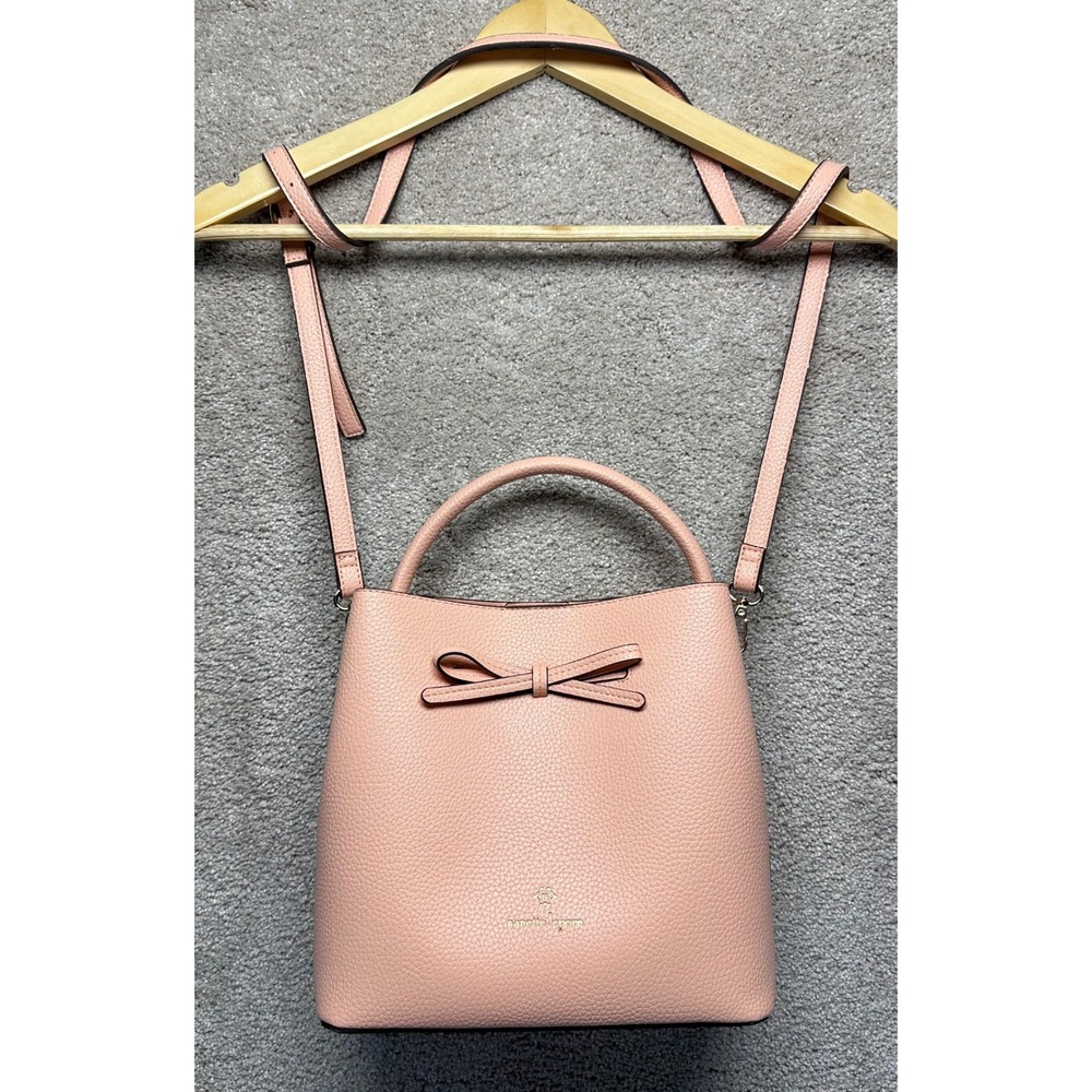 Nanette Lepore Pink Pebble‎ Bow Bucket Bag Crossbody Handbag Preppy Vegan Retro - Picture 2 of 16